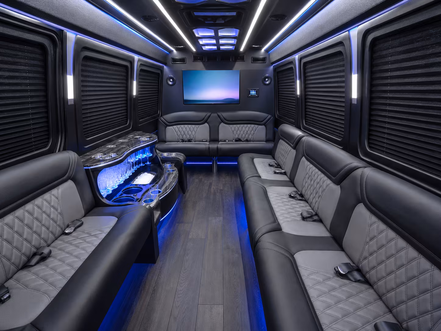 farmington hills 18 passenger party bus interior